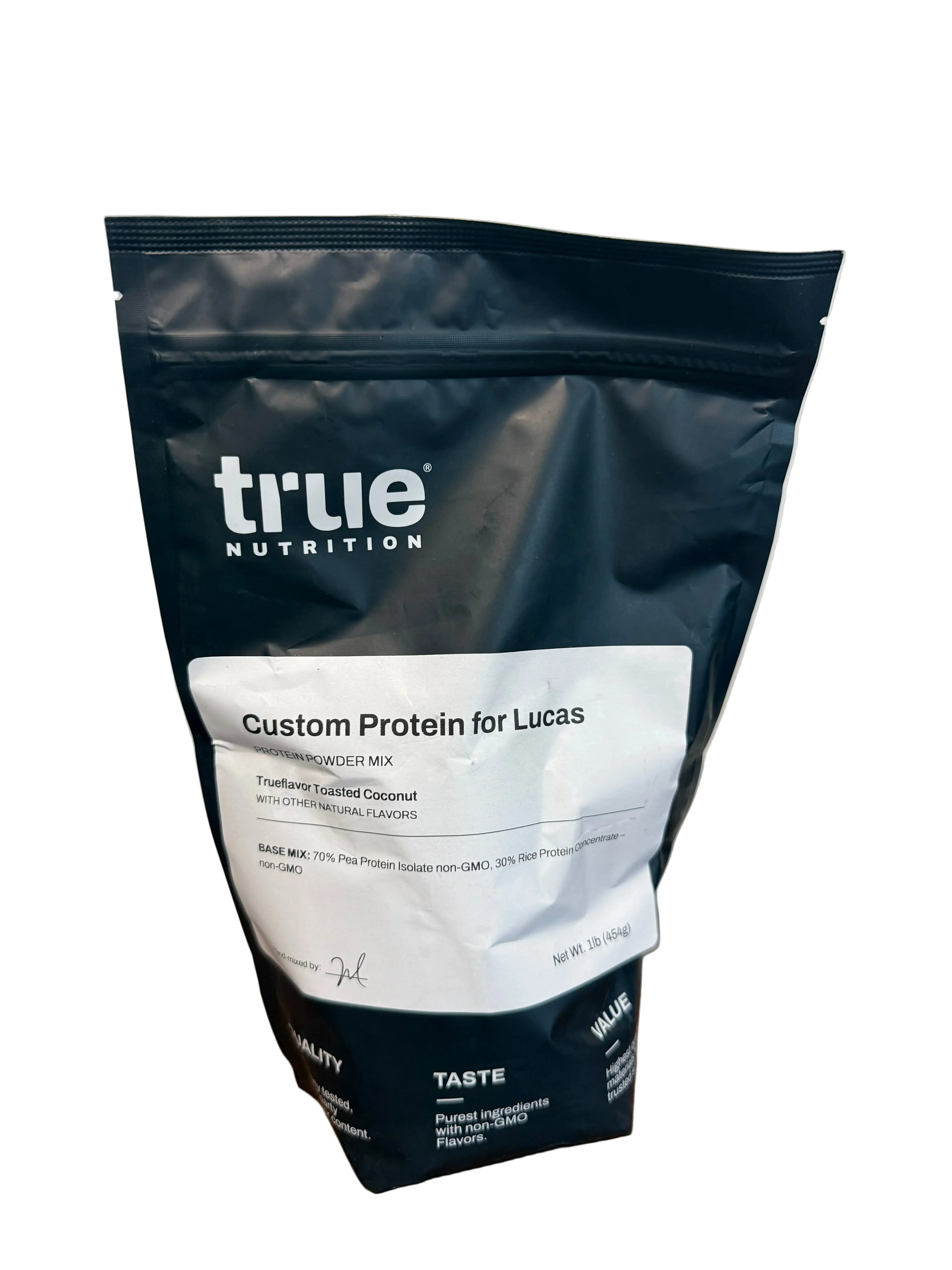 Trueflavor Toasted Coconut WITH OTHER NATURAL FLAVORS BASE MIX: 70% Pea Protein Isolate non-GMO, 30% Rice Protein Concentrate – non-GMO 1lb