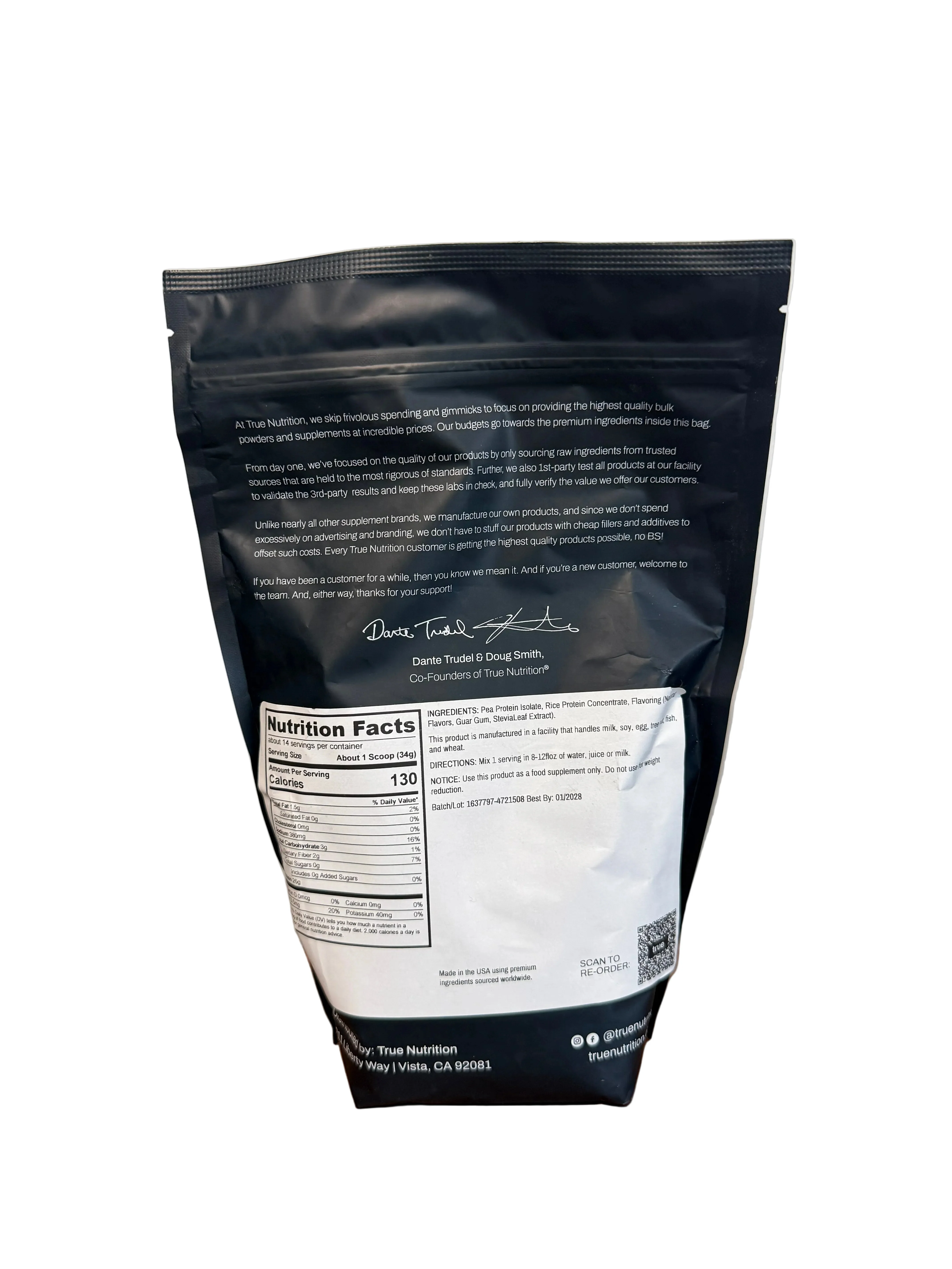 Trueflavor Toasted Coconut WITH OTHER NATURAL FLAVORS BASE MIX: 70% Pea Protein Isolate non-GMO, 30% Rice Protein Concentrate – non-GMO 1lb - Image 2