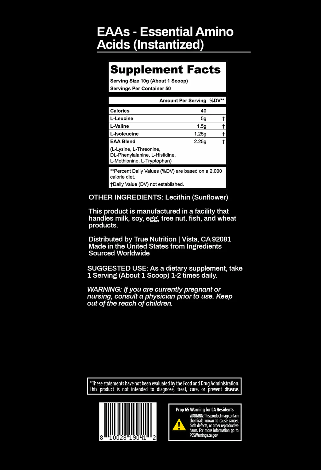 EAA's – Essential Amino Acids – Instantized Powder - Image 3